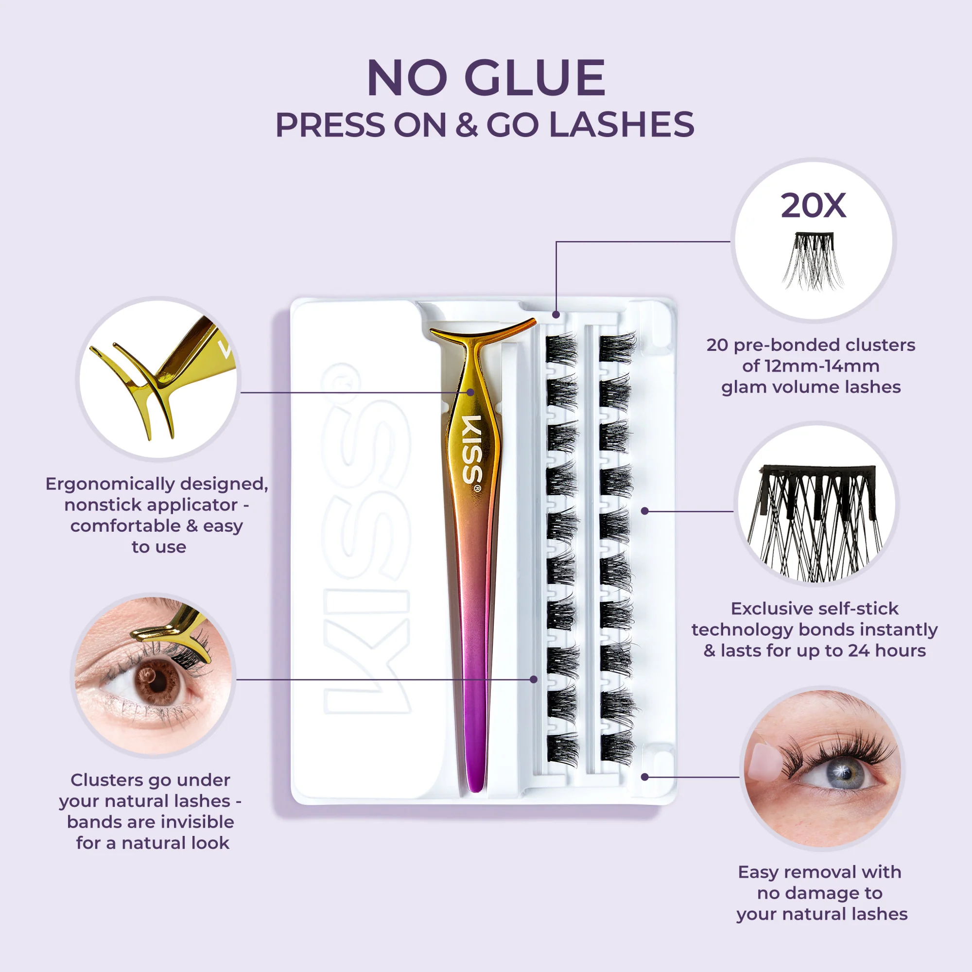 imPRESS Falsies Self Adhesive Eyelashes, 20 Lash Clusters - Glamorous - Image 6