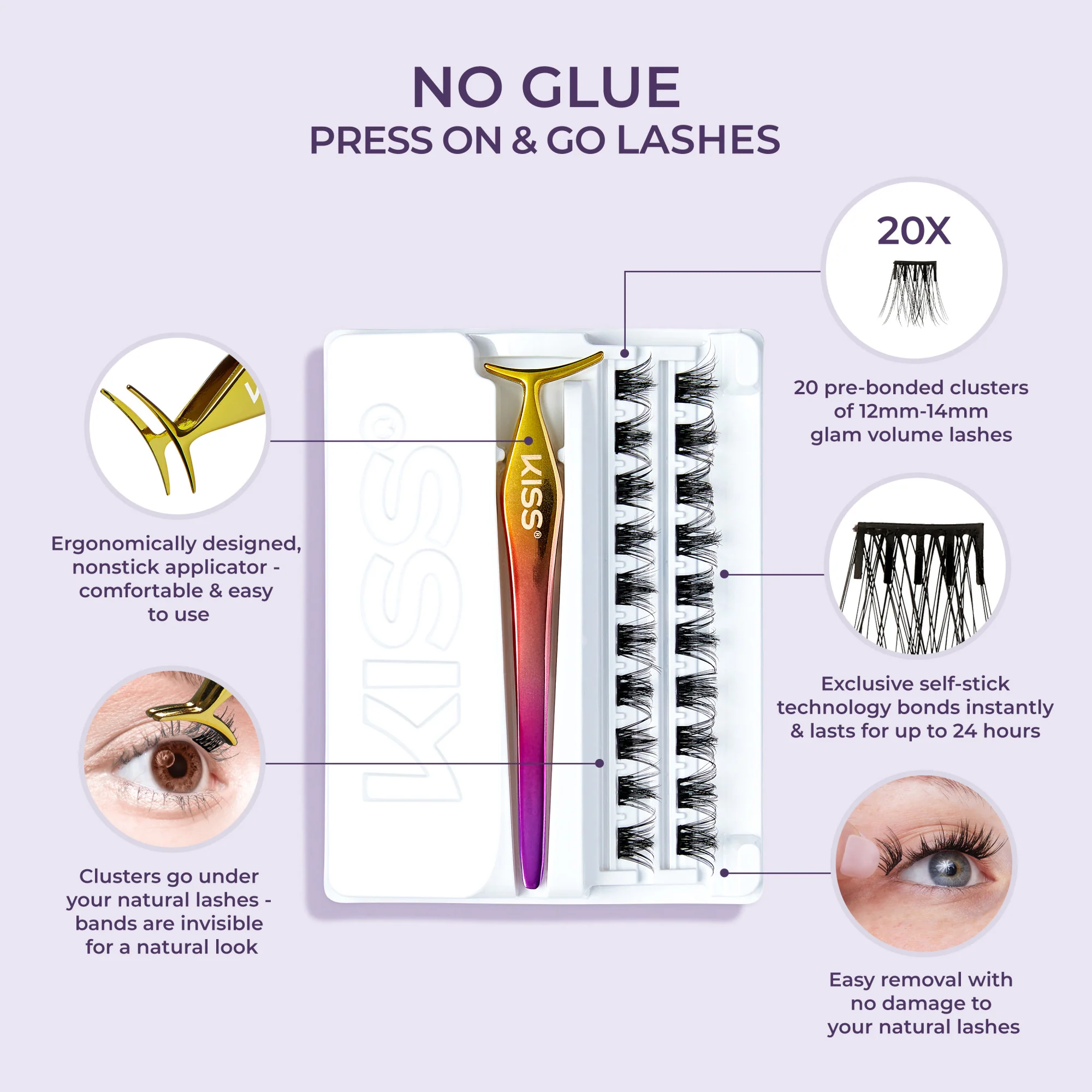 imPRESS Falsies Self Adhesive Eyelashes, 20 Lash Clusters - Spiky - Image 10