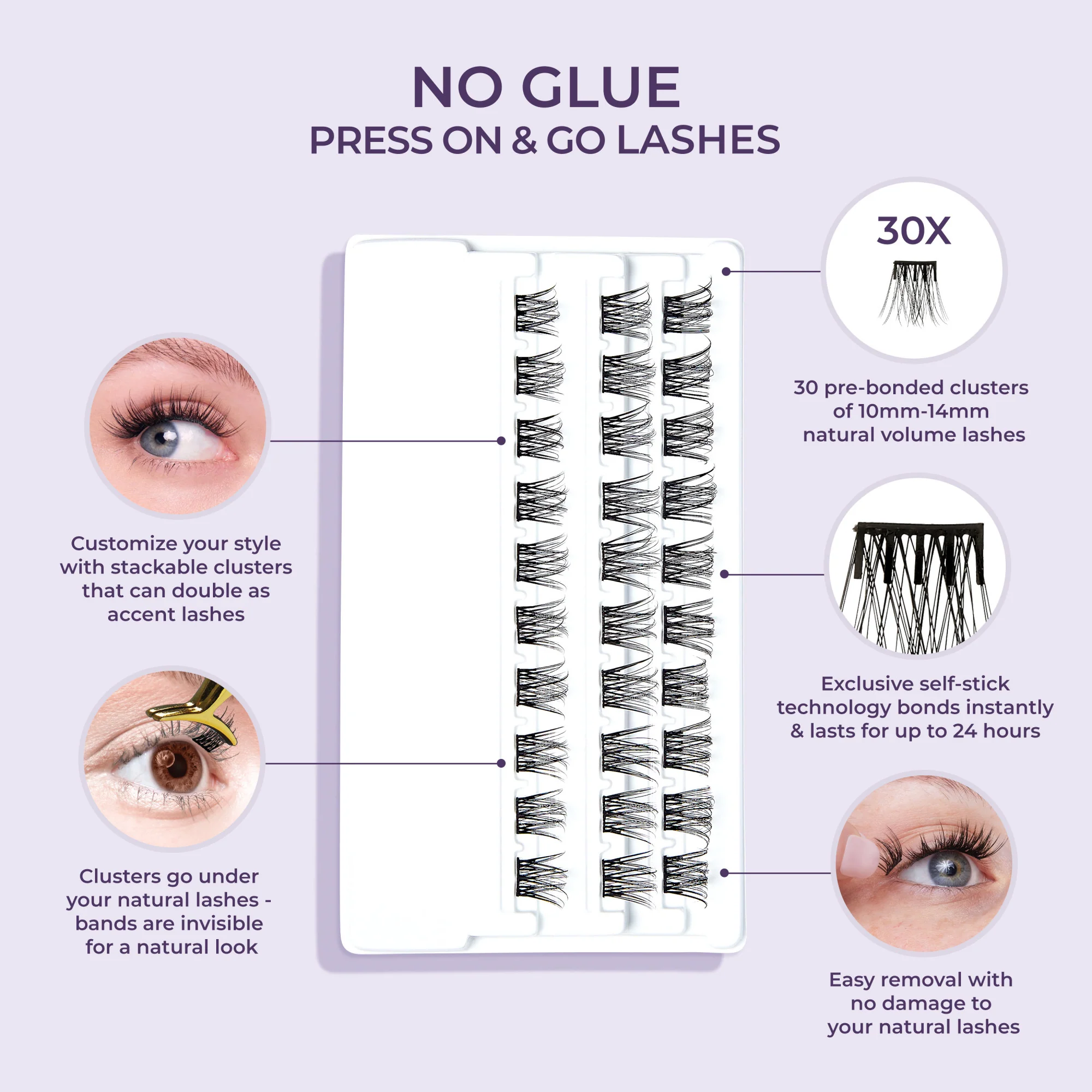 imPRESS Falsies Self Adhesive Eyelashes Refills 30 Clusters - Wispy - Image 11