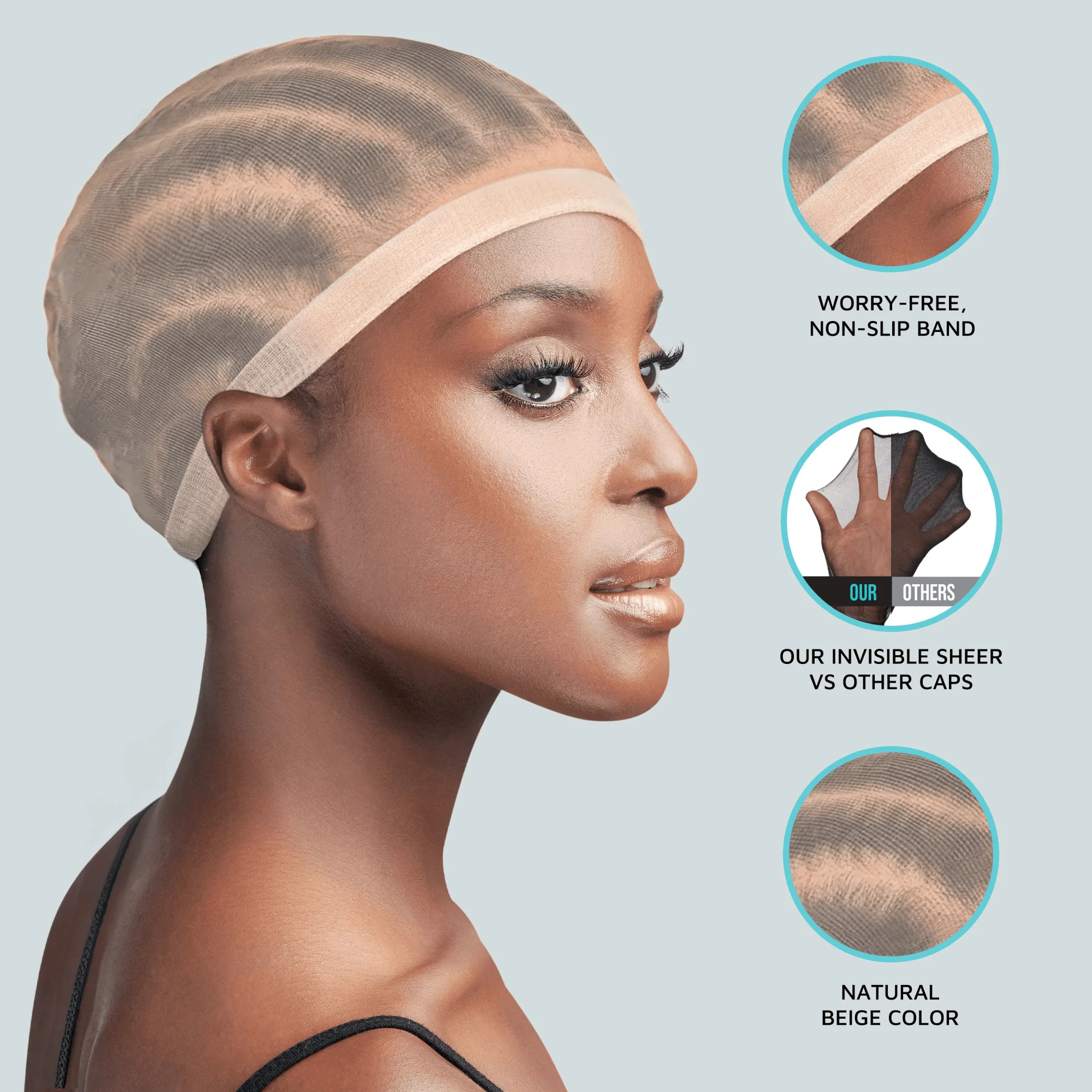 KISS Colors & Care HD Invisible Stocking Wig Cap - Beige - Image 6