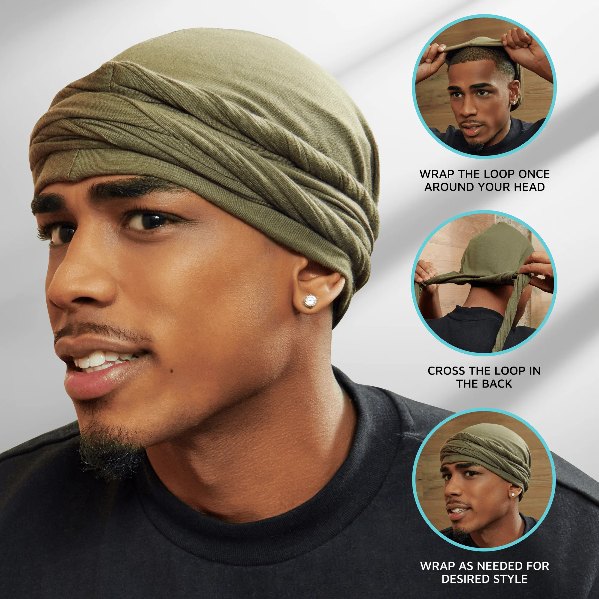 KISS Colors & Care Premium Satin-Lined Halo Turban & 2 Wave Cap, Black - Image 9