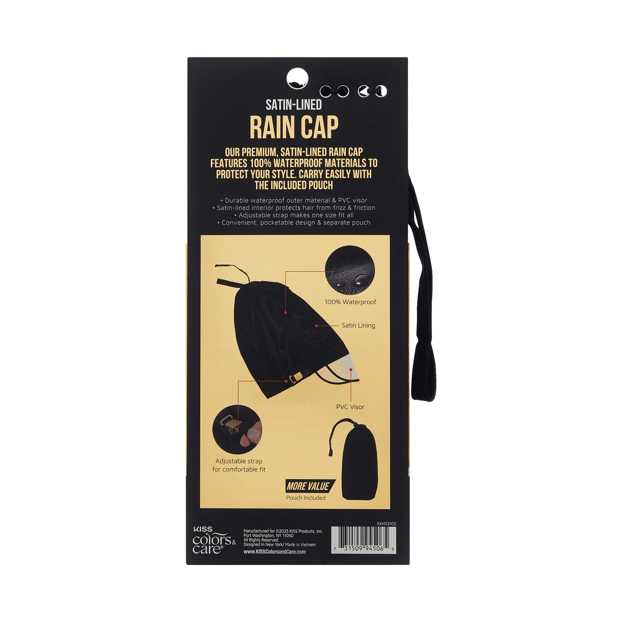KISS Colors & Care Satin-Lined Premium Rain Cap - Black - Image 4