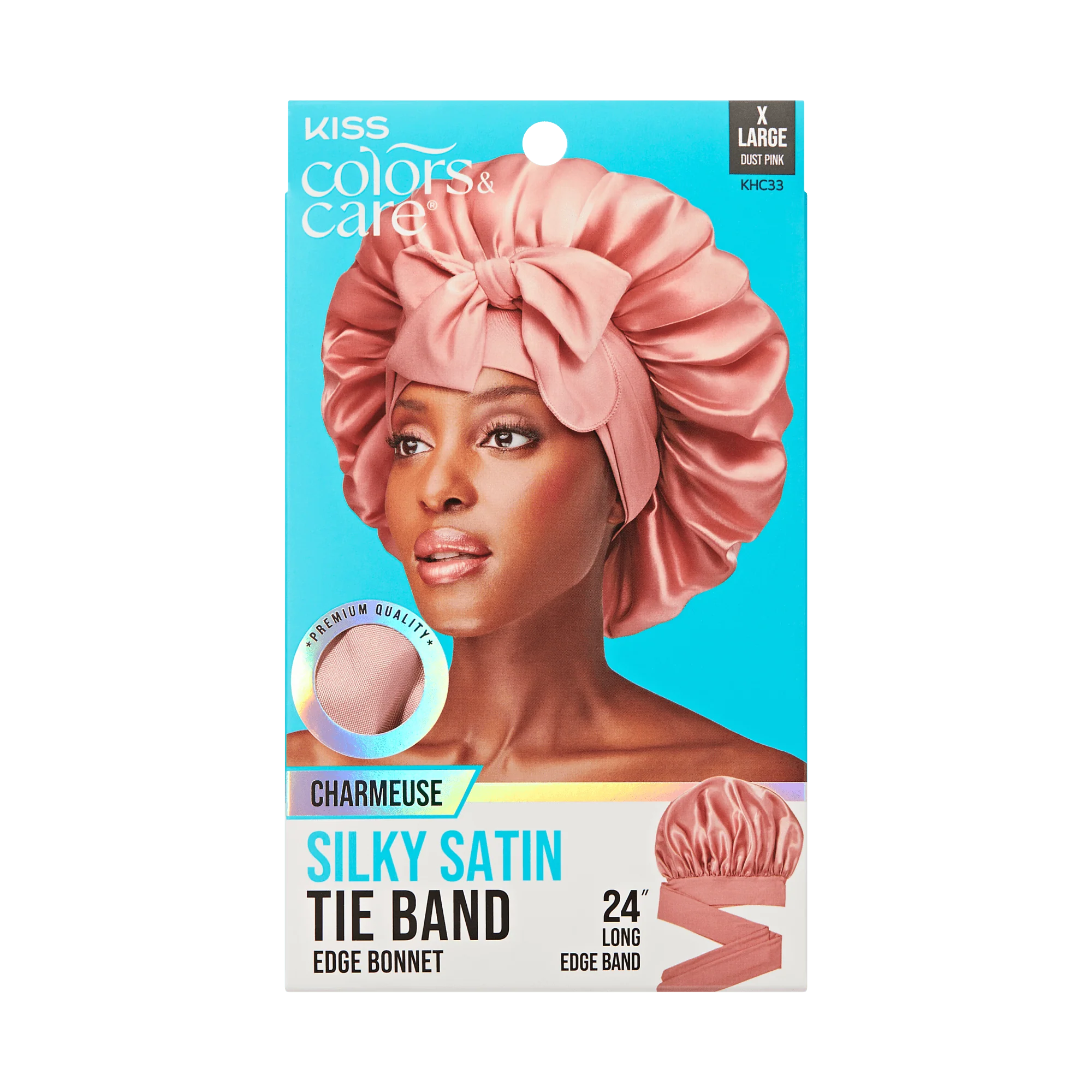 KISS Colors & Care Silky Satin Tie Band Bonnet, Pink, X-Large