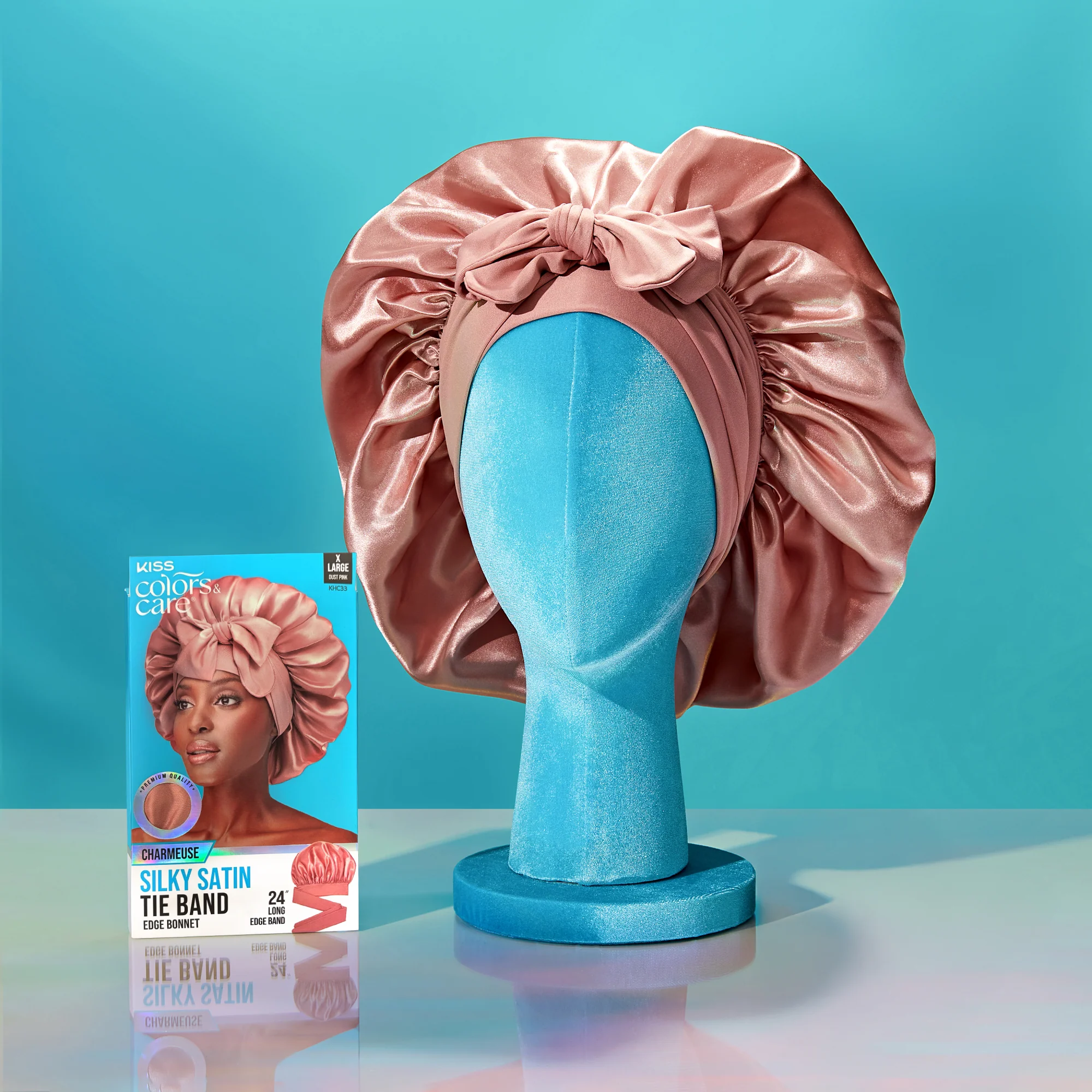 KISS Colors & Care Silky Satin Tie Band Bonnet, Pink, X-Large - Image 8
