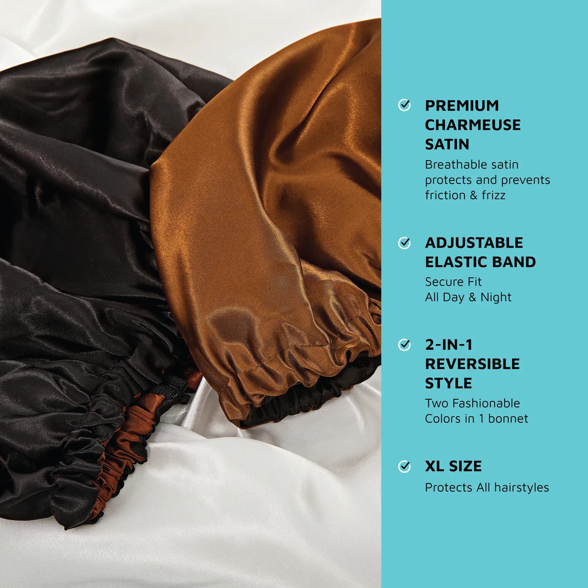KISS Colors & Care Charmeuse Silky Satin Adjustable Reversible Bonnet - Brown & Black - Image 10