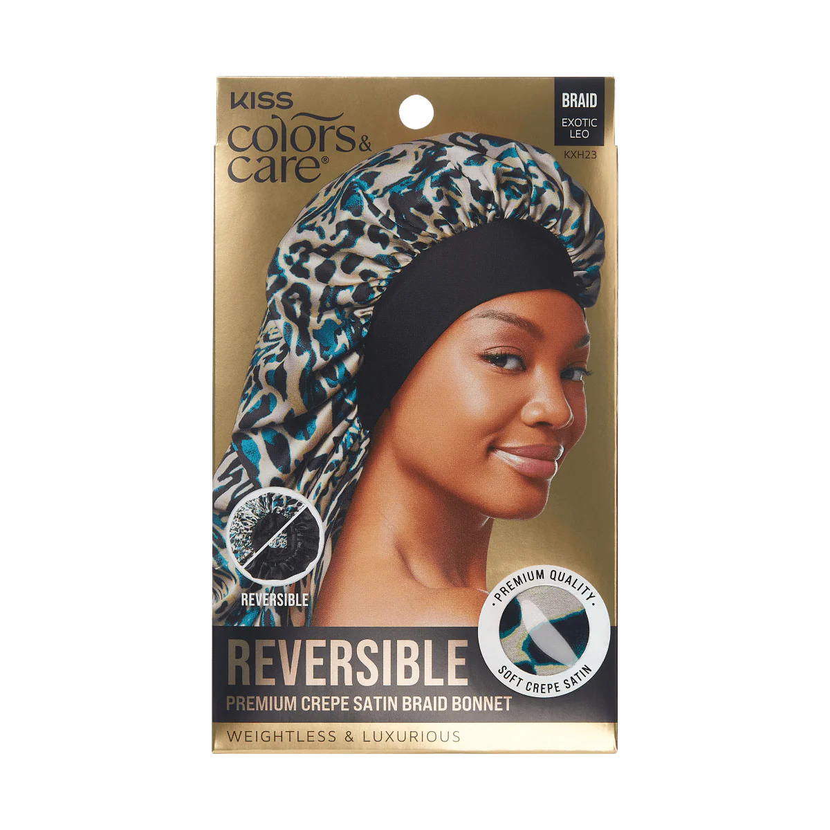 KISS Colors & Care Crepe Satin Reversible Braid Bonnet - Exotic Leopard