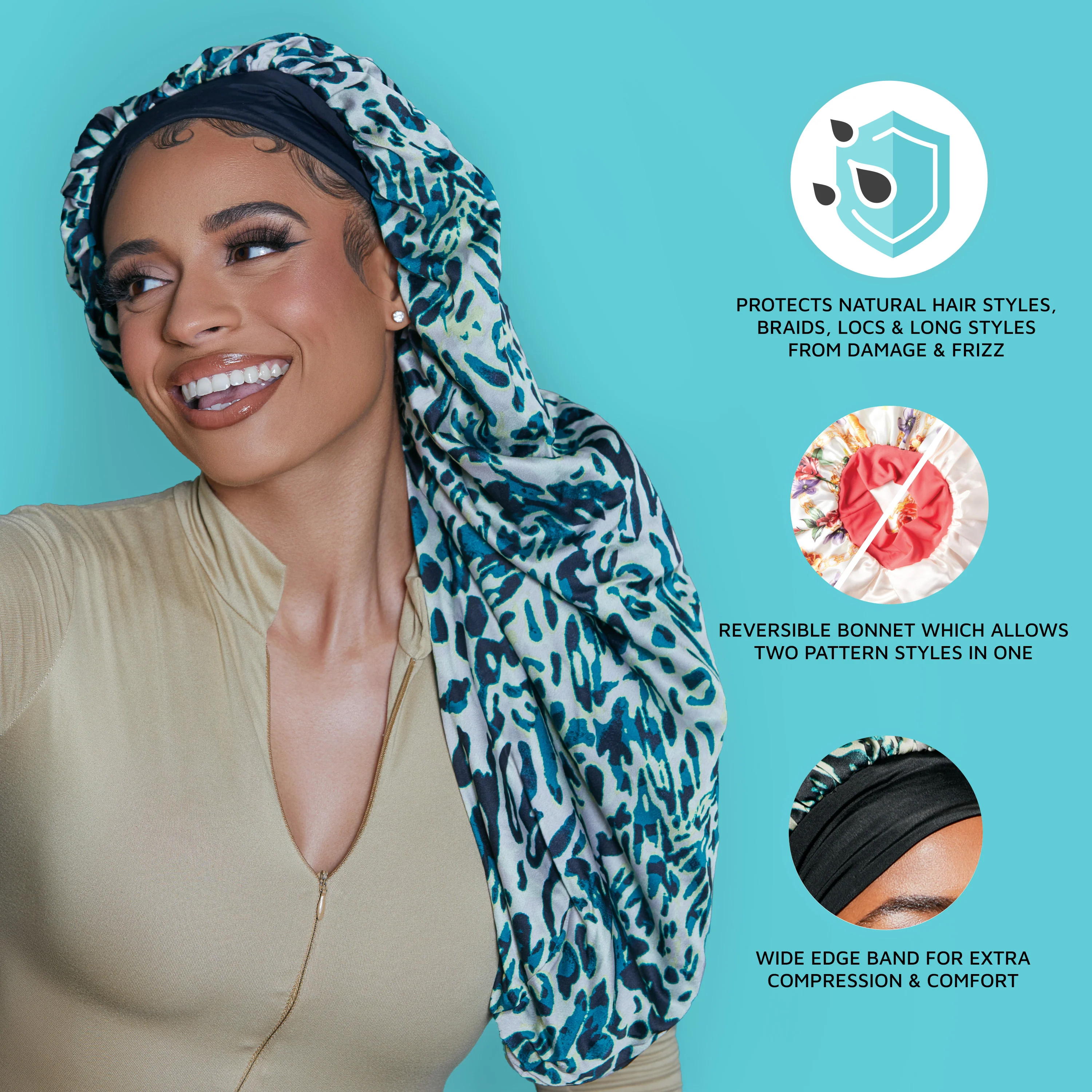 KISS Colors & Care Crepe Satin Reversible Braid Bonnet - Exotic Leopard - Image 6