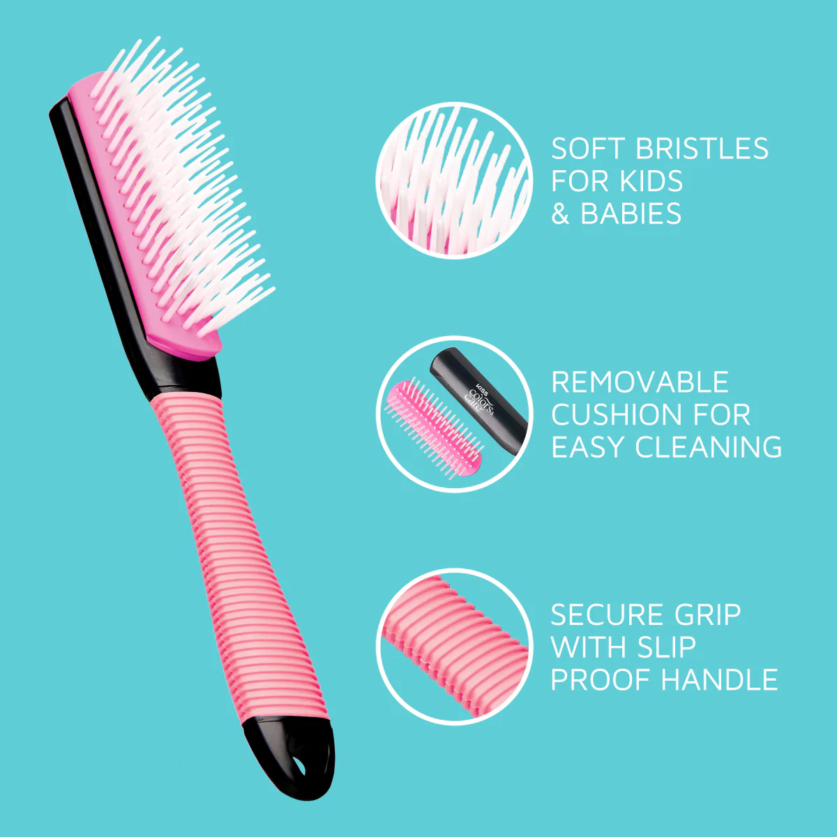 KISS Colors & Care Mini Non-Slip Soft Bristle Detangling Brush - Pink - Image 4