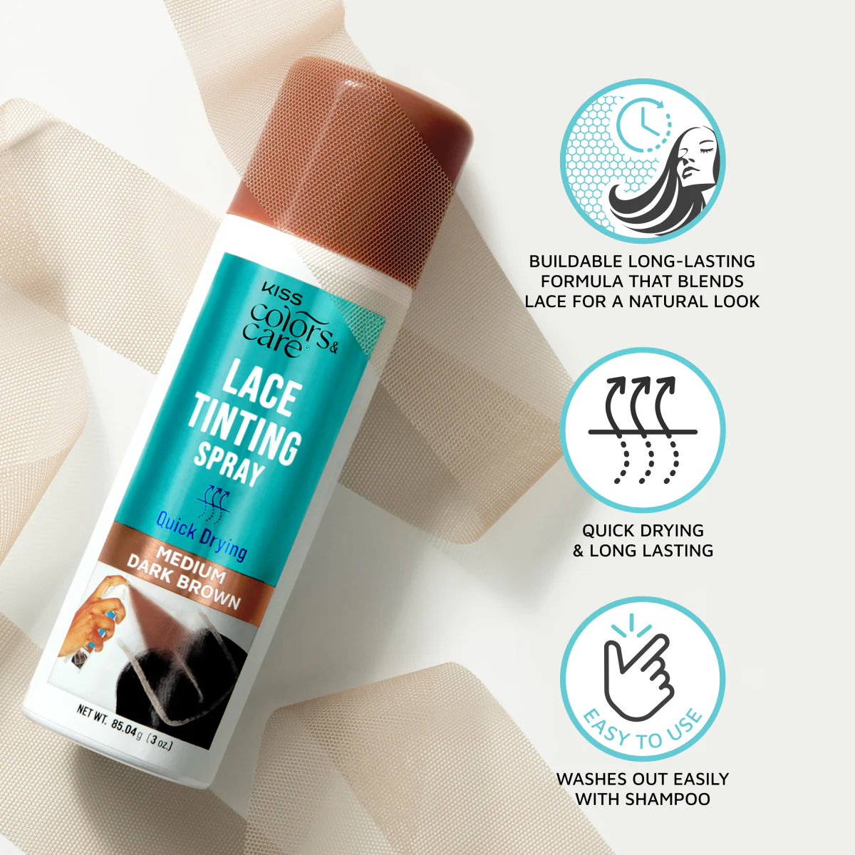 KISS Colors & Care Lace Tinting Spray - Medium Dark Brown - Image 6