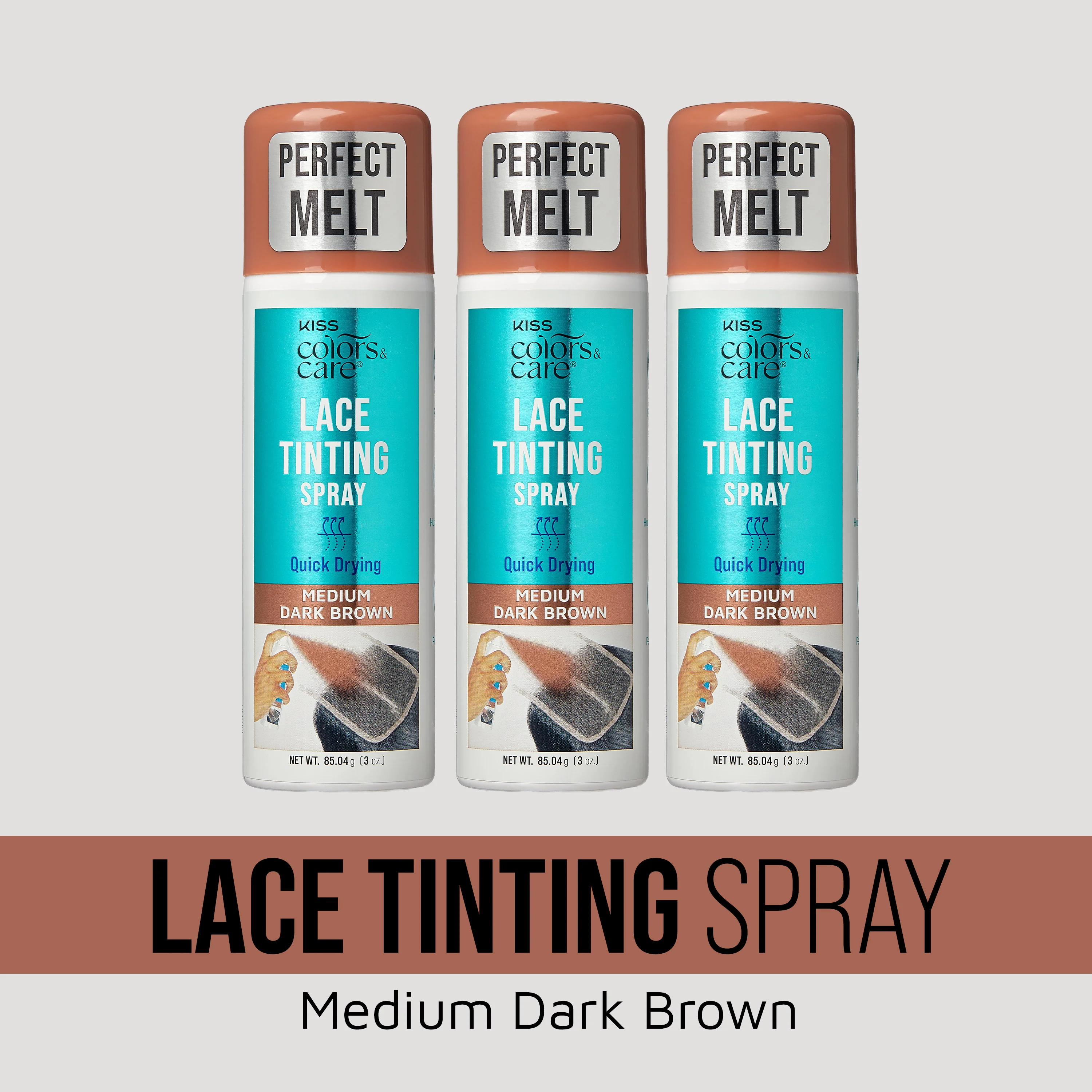 KISS Colors & Care Lace Tinting Spray Medium Dark Brown Bundle 3 Pack