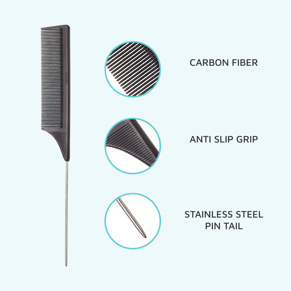 KISS Colors & Care Professional Carbon Fiber Pin Tail Comb - Image 5