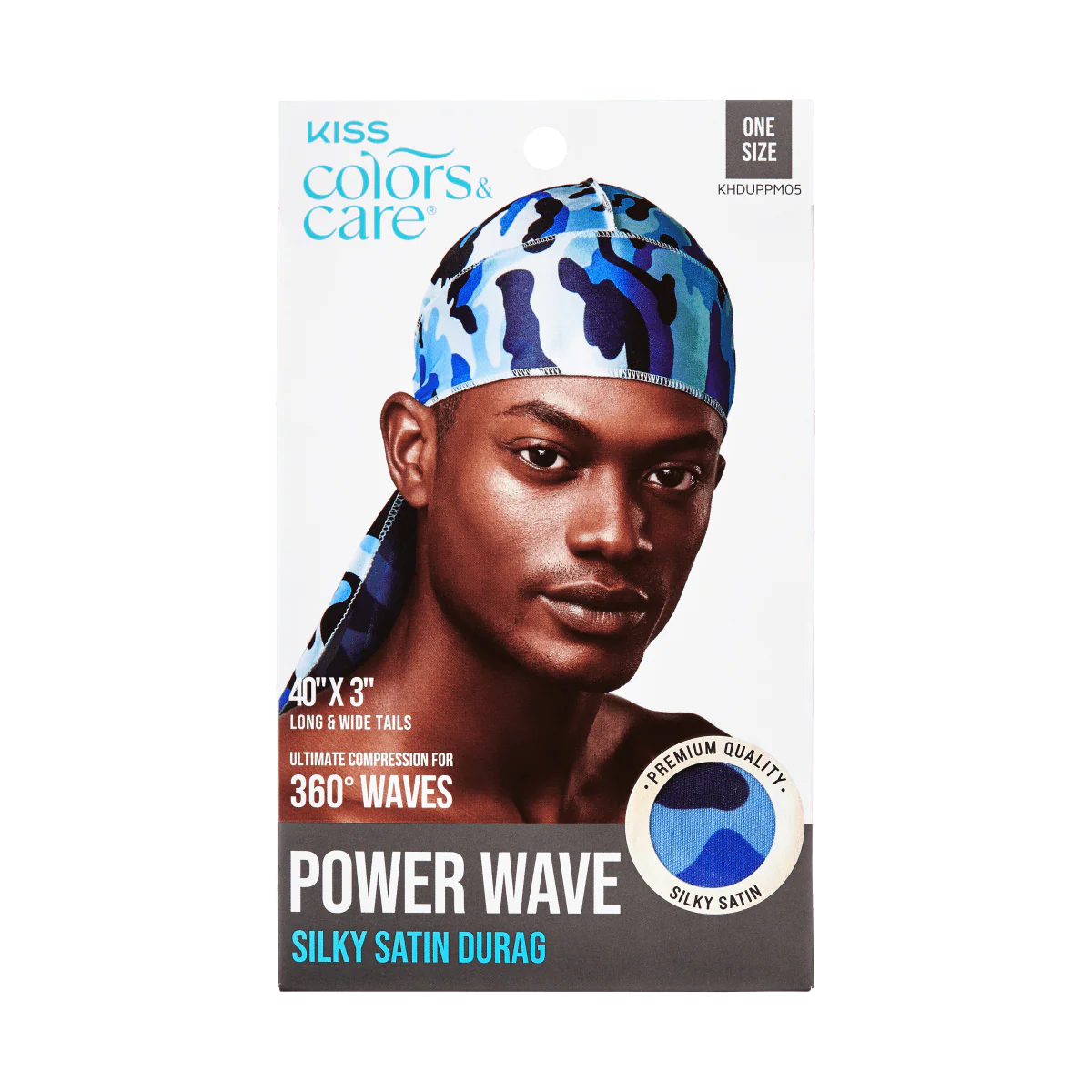 KISS Colors & Care Power Wave Silky Satin Military Durag - Blue Camo