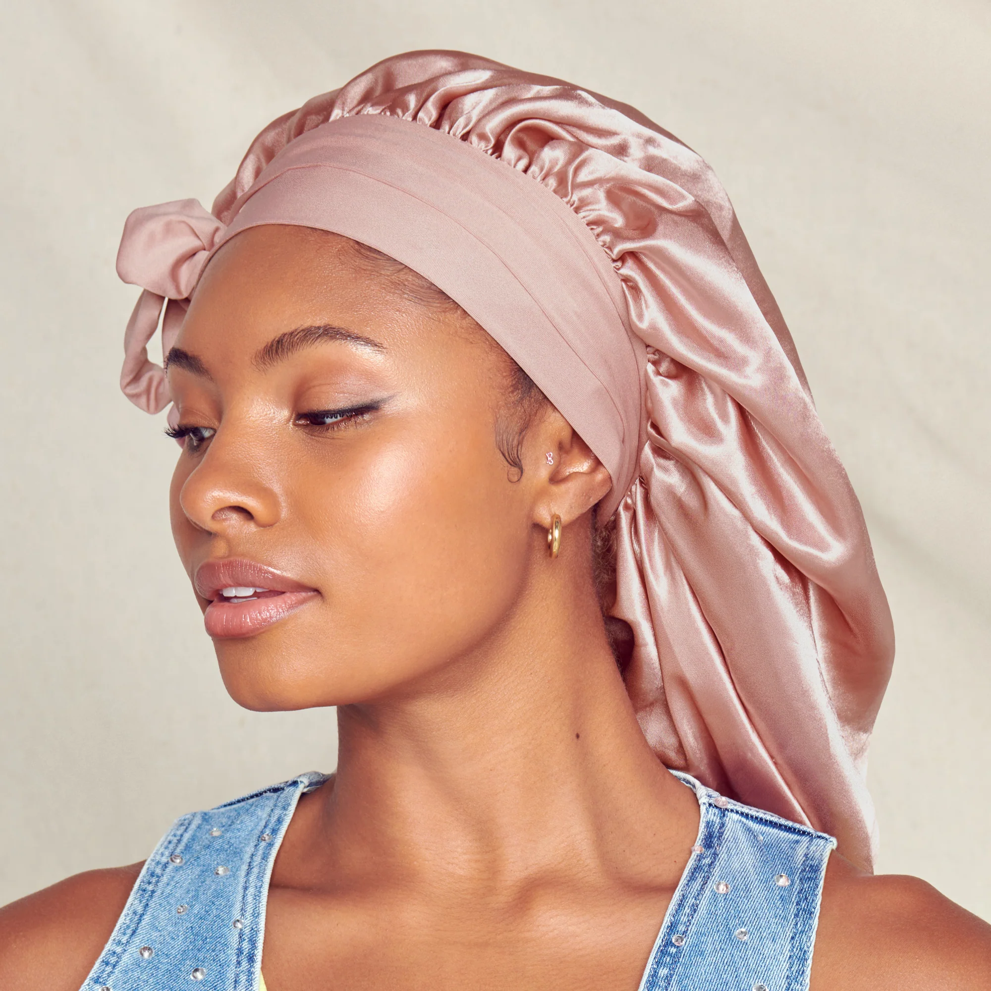 KISS Colors & Care Silky Satin Tie Band Braid Edge Bonnet - Dust Pink - Image 2