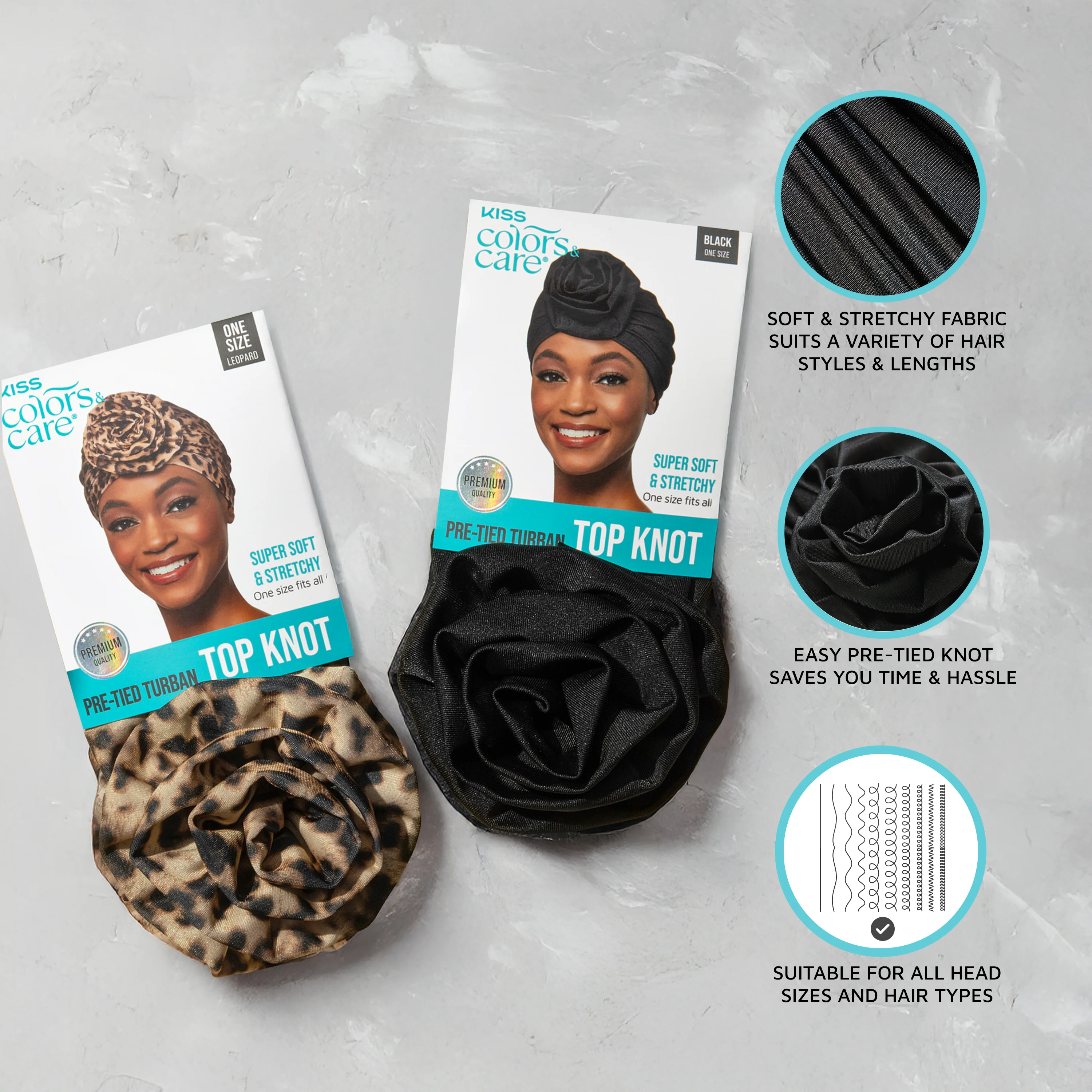 KISS Colors & Care Pre-Tied Turban Top Knot - LEOPARD - Image 6