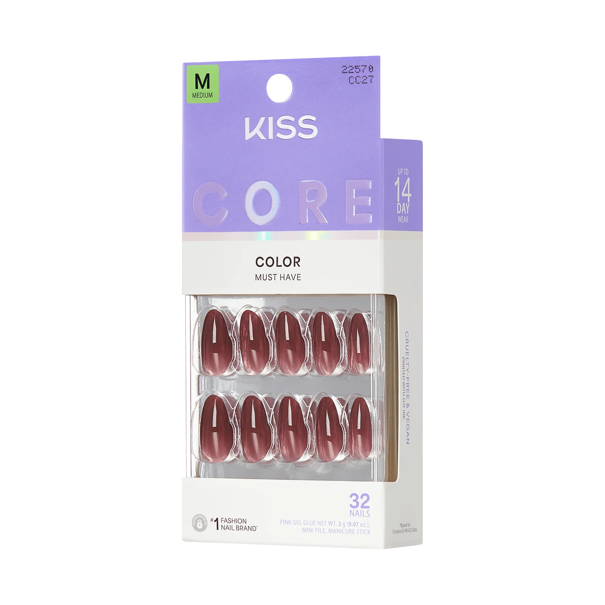 KISS CORE Color Press On Glue Nails - Pinot Noir - Image 6