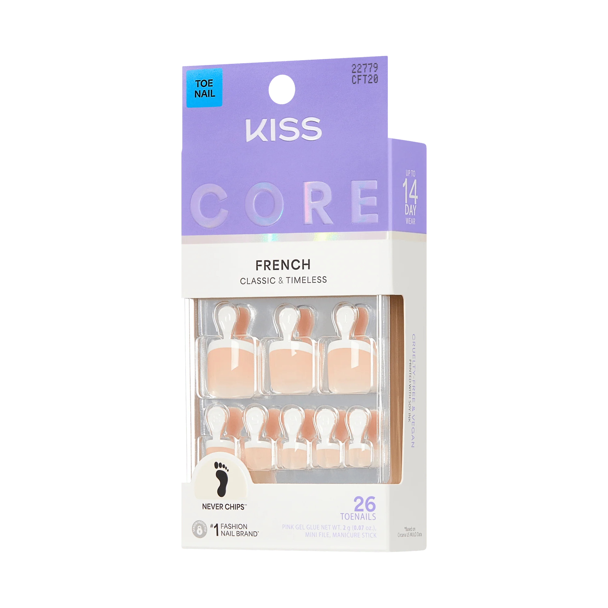 KISS CORE French Tip Press On Glue Toenails - Two of a Kind - Image 2