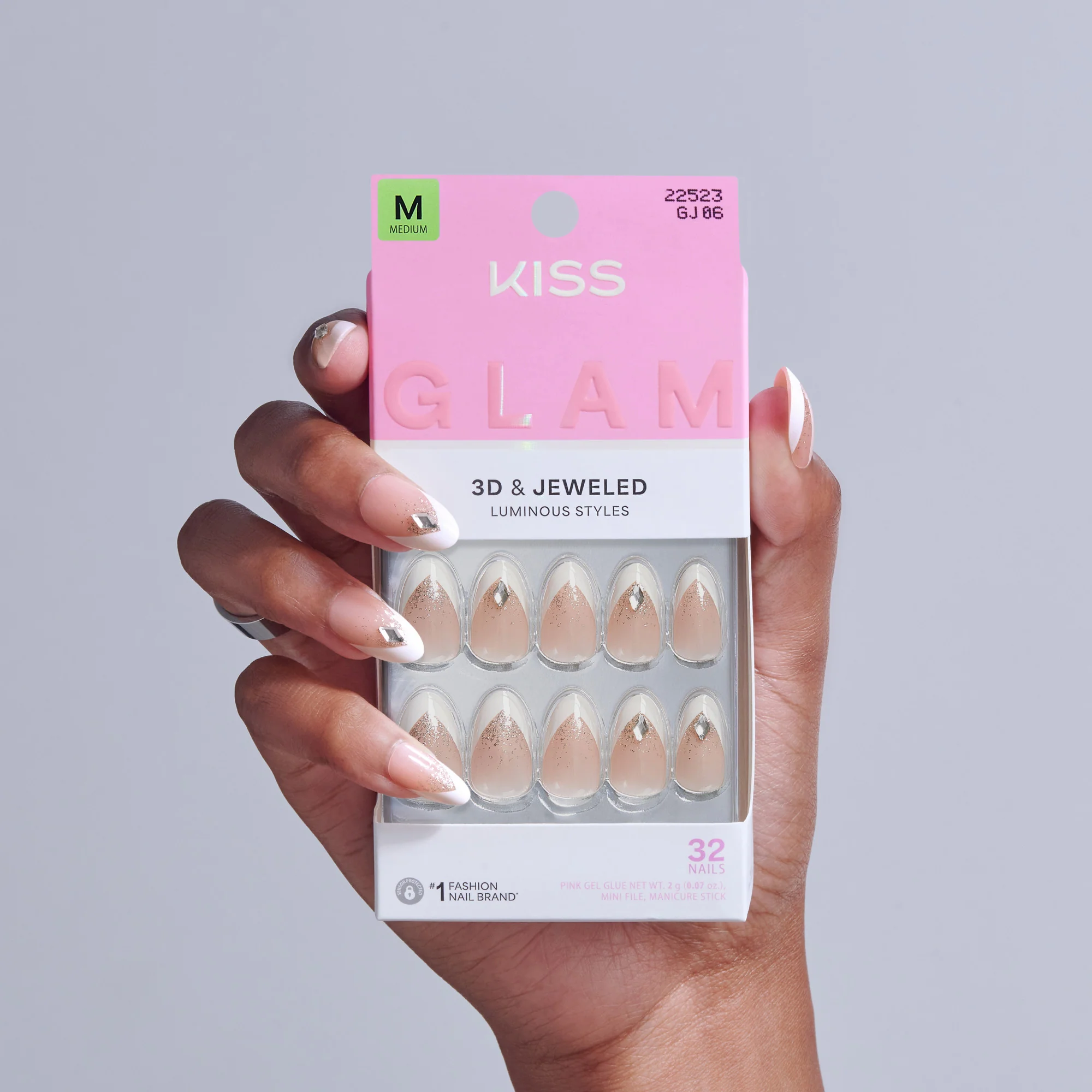 KISS GLAM 3D & Jewel Press On Glue Nails - Applause - Image 2