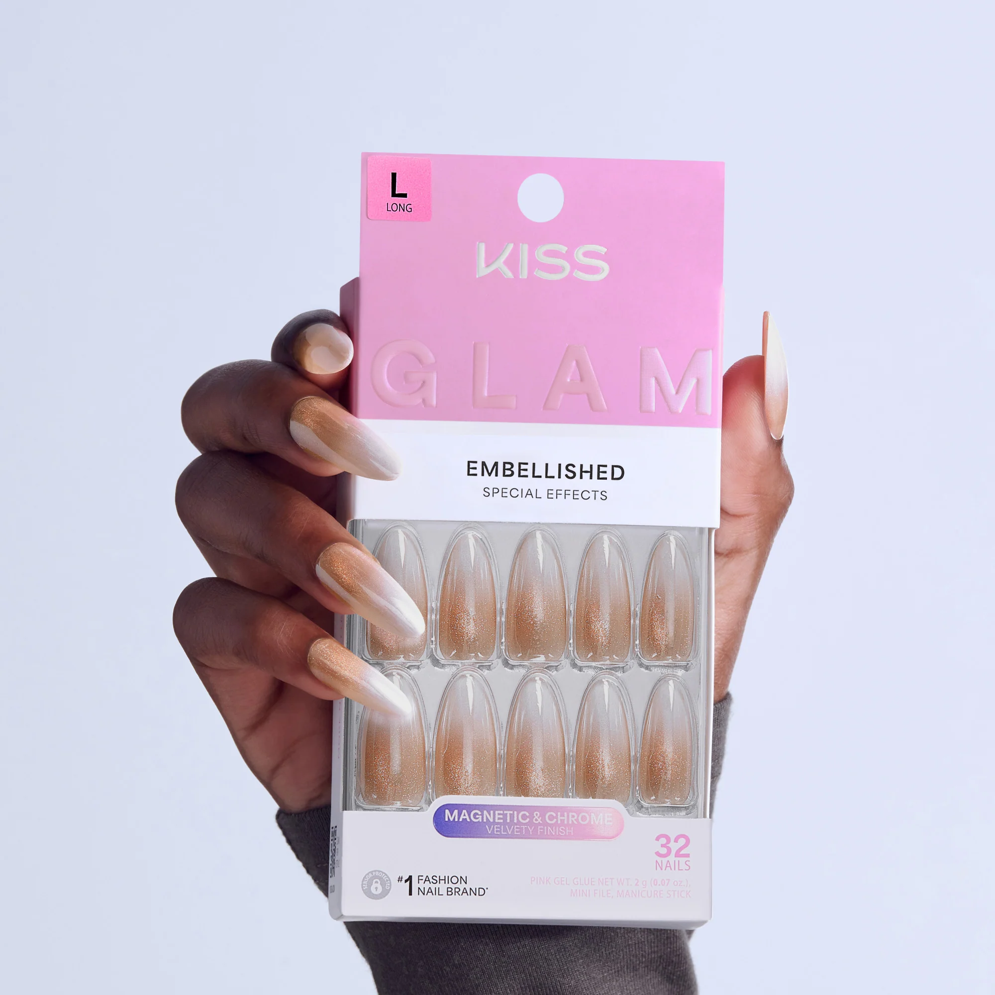 KISS GLAM Embellished Press On Glue Nails - Day n Night - Image 2