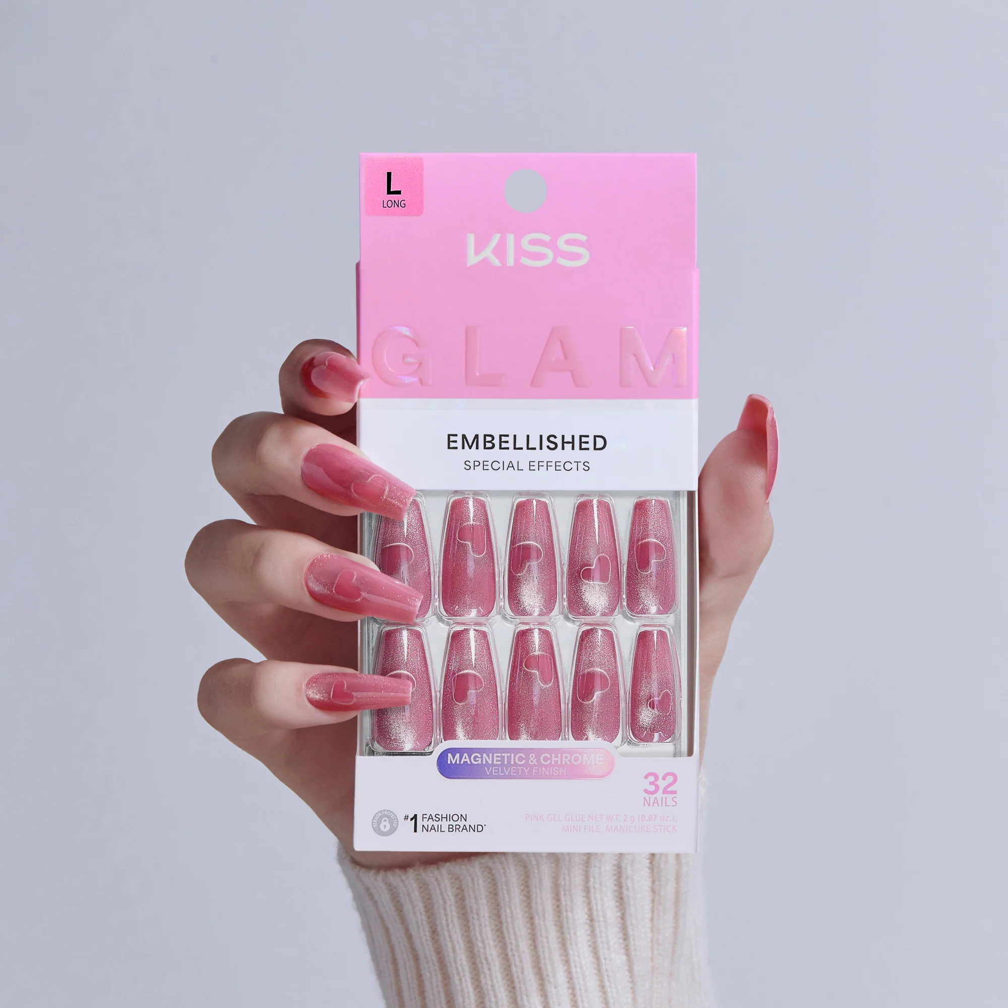 KISS GLAM Embellished Press On Glue Nails - Pink Sugar - Image 2