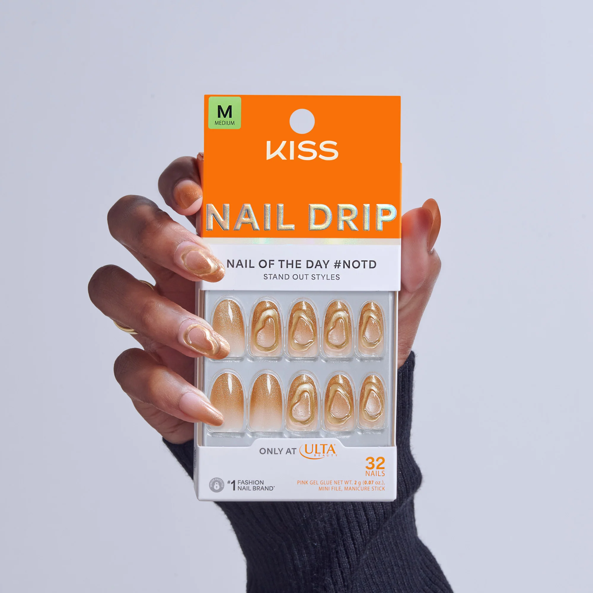 KISS NAIL DRIP Press On Glue Nails - Golden Laughter - Image 2