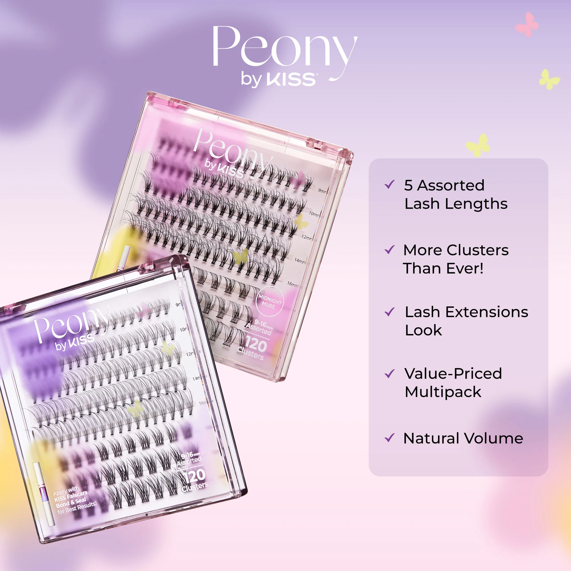 KISS Peony False Eyelashes, Lash Extension Kit, 120 Lash Clusters - Midnight Muse - Image 7